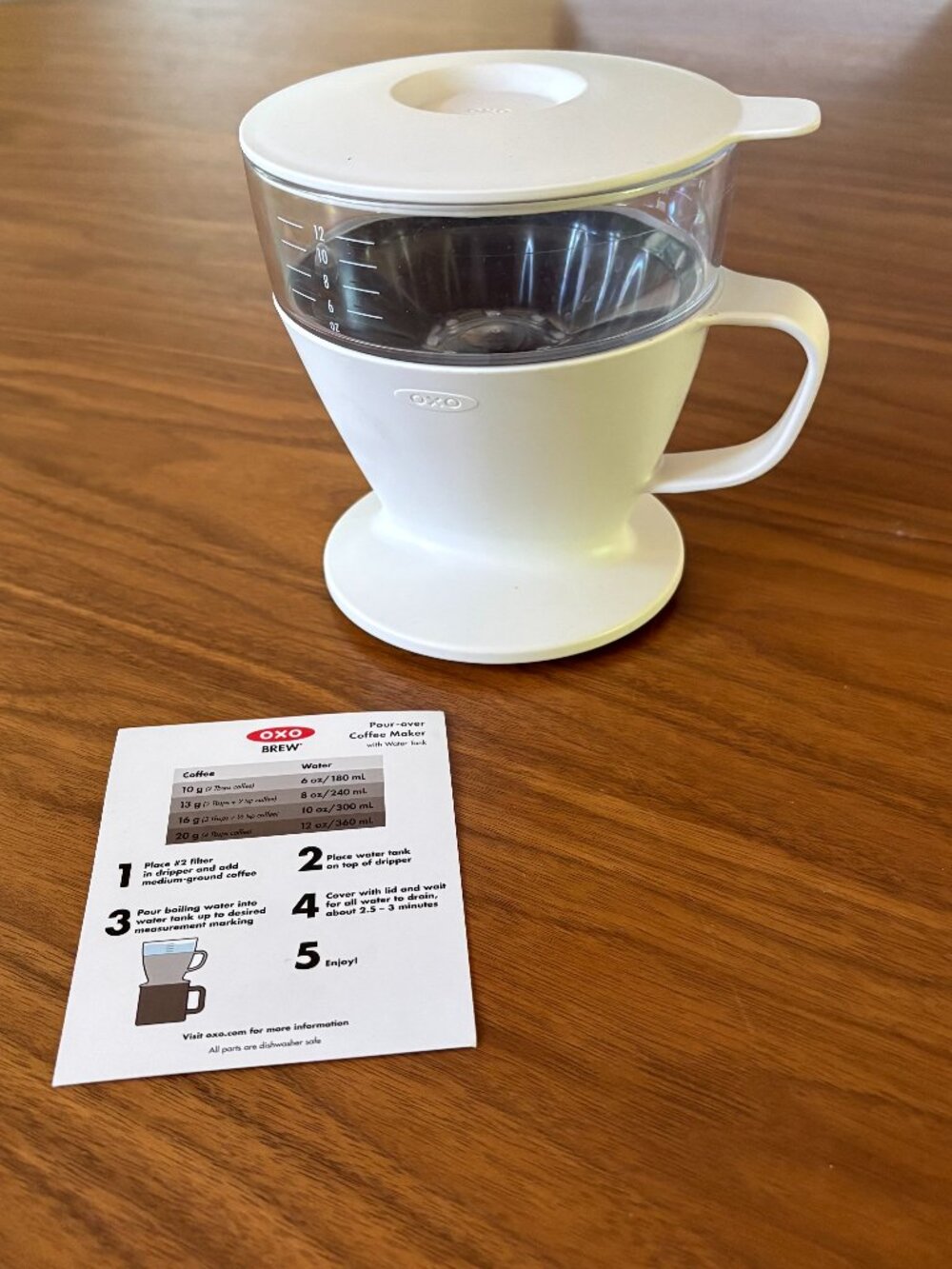 OXO white plastic pour-over coffee maker with water tank (3 pieces)